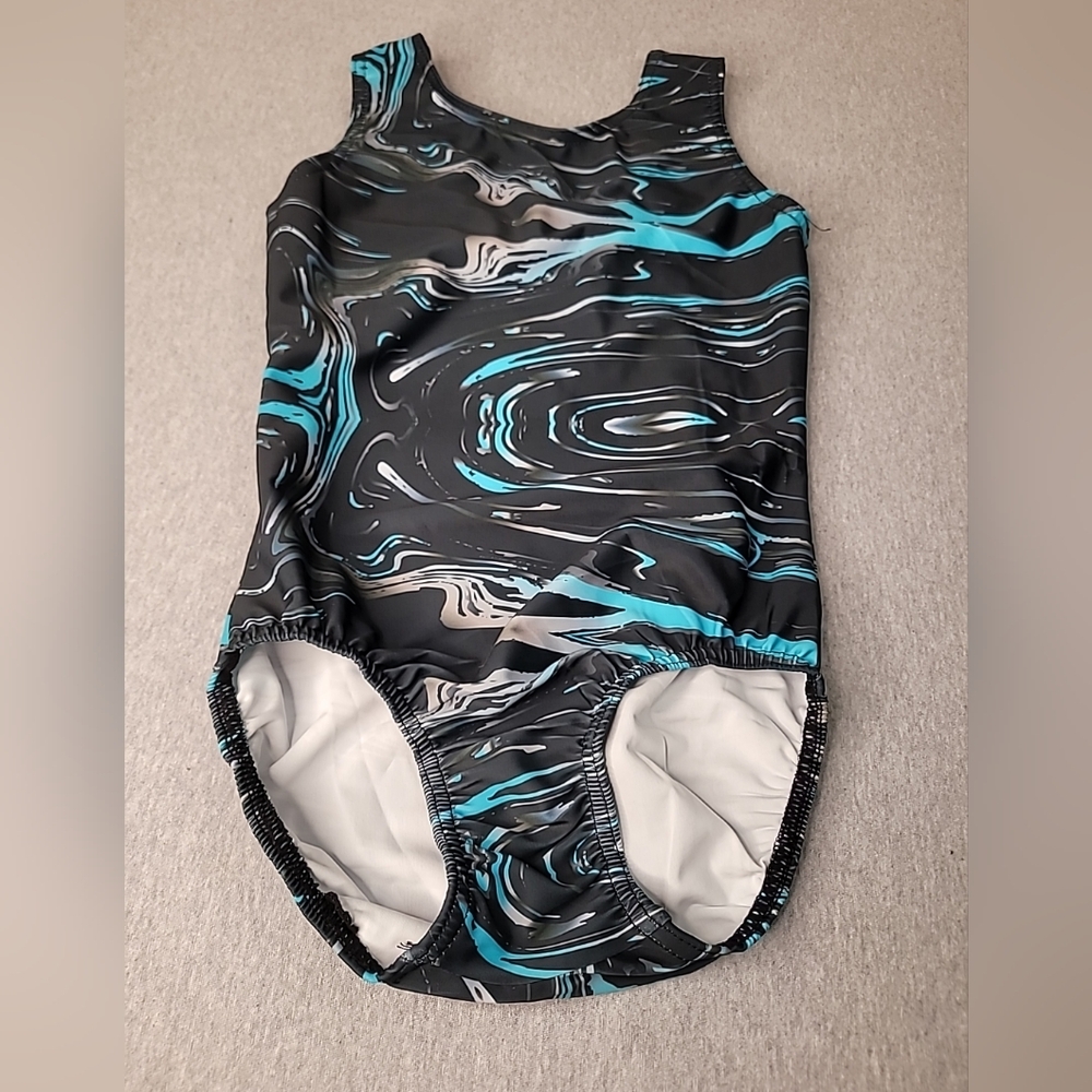 Girls black/blue Marbled Leotard Dancina  Gymnastics Sz. 8